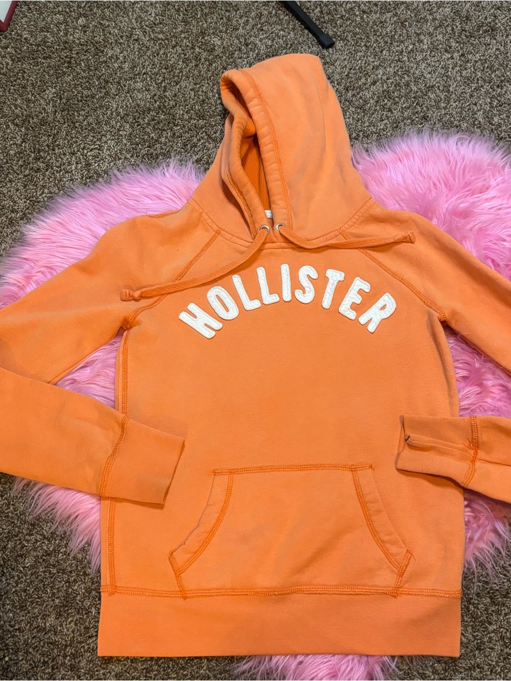 Hollister California Orange Logo Hoodie Women’s M Thumbholes Y2K Pullover